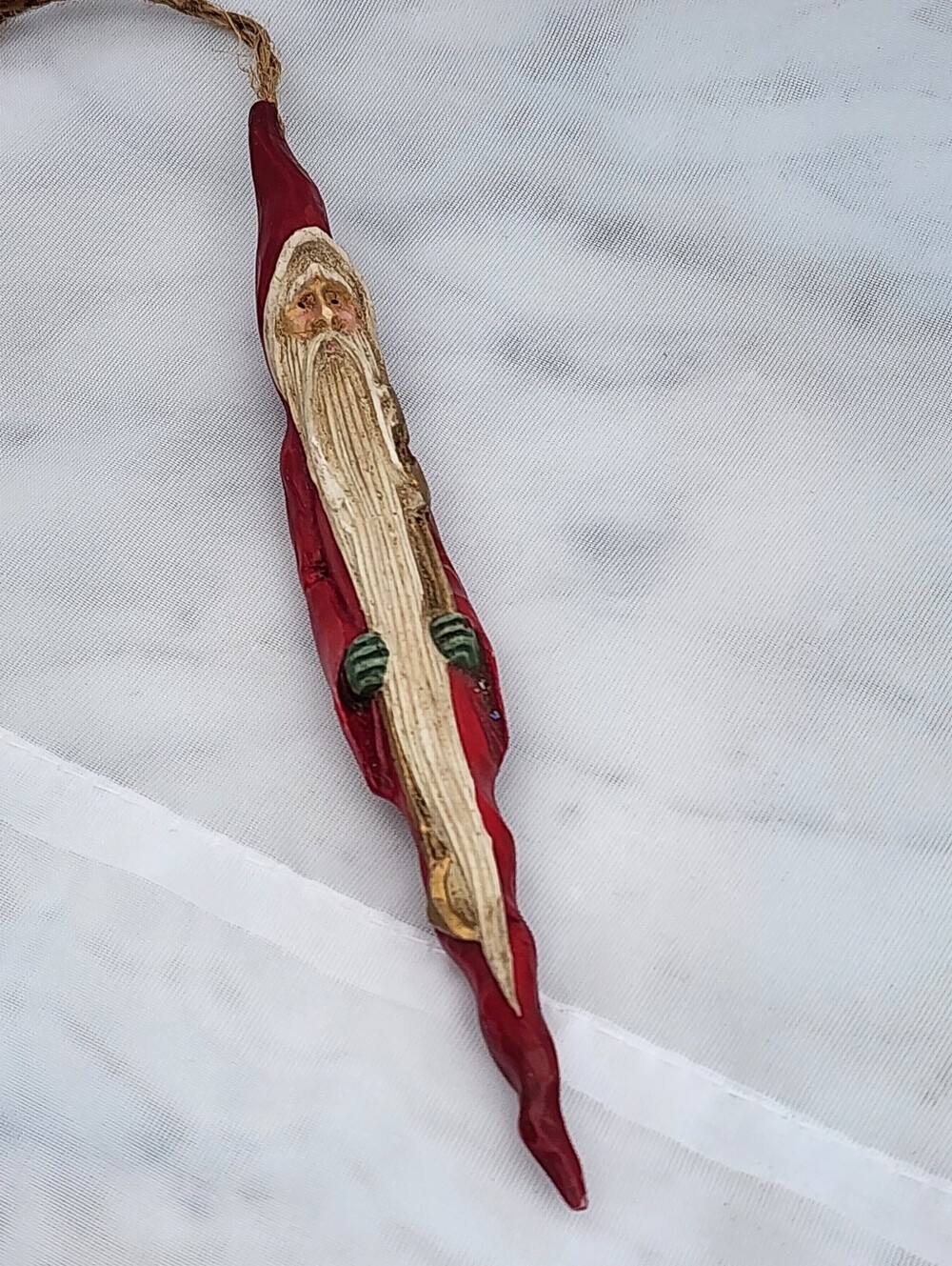 Vintage Pencil Santa Ornament Chili Pepper Shape 6" Old World Santa Thin Red